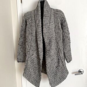 ELSAMANDA Alpaca mix Made in ITALY Soft Warm open grey heavy Cardigan Size Small